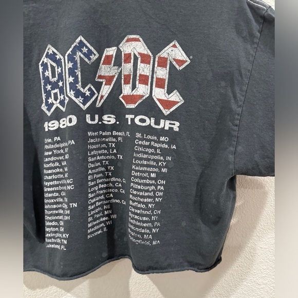 AC/DC 1980’s Tour Cropped Short Sleeve Americana Distressed Grey Shirt Size M/L - Picture 11 of 14